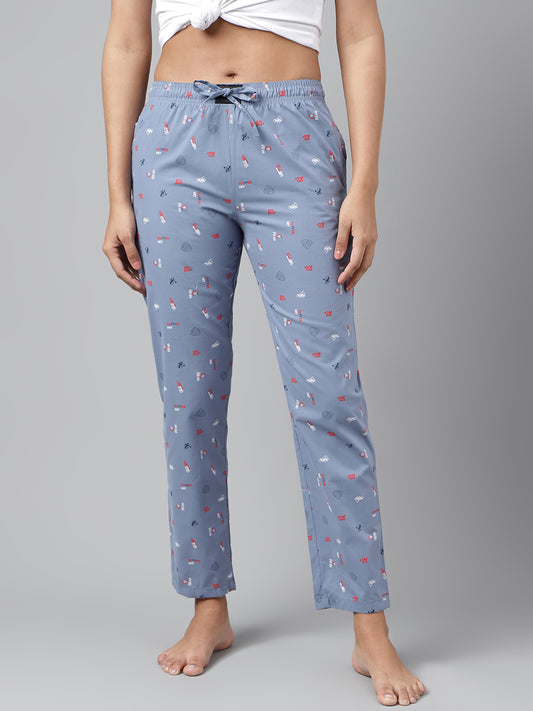 Blue Women Printed Cotton Pyjama