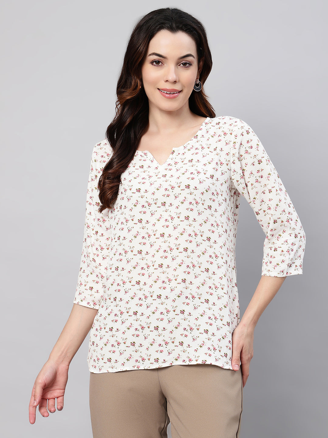 Flamboyant White Cotton Printed Women Top