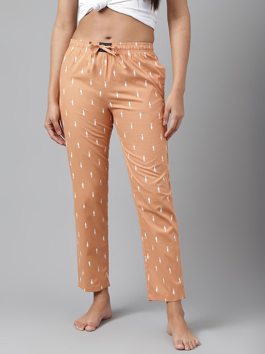 Orange Women Printed Cotton Pyjama