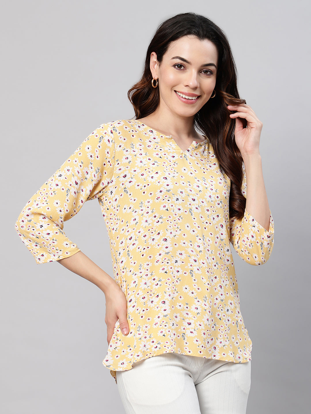 Flamboyant Yellow Cotton Printed Women Top