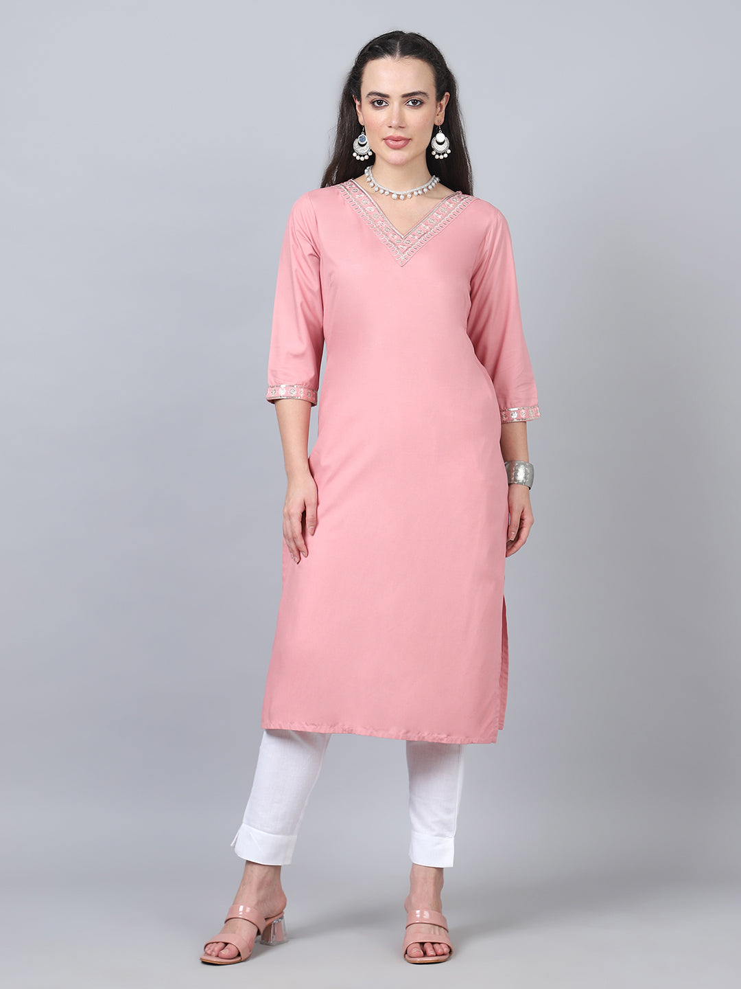 Flamboyant Pink Solid Straight Women Kurta 1st