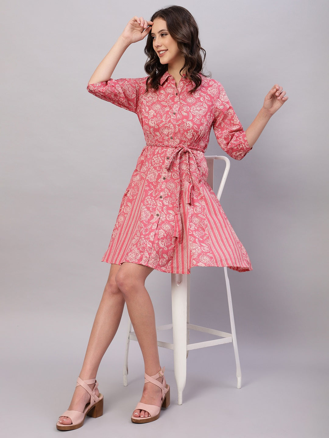 FLAMBOYANTTREND Pink Floral Printed Cotton Fit and Flare Ethnic Dresses By Flamboyant dress women dress