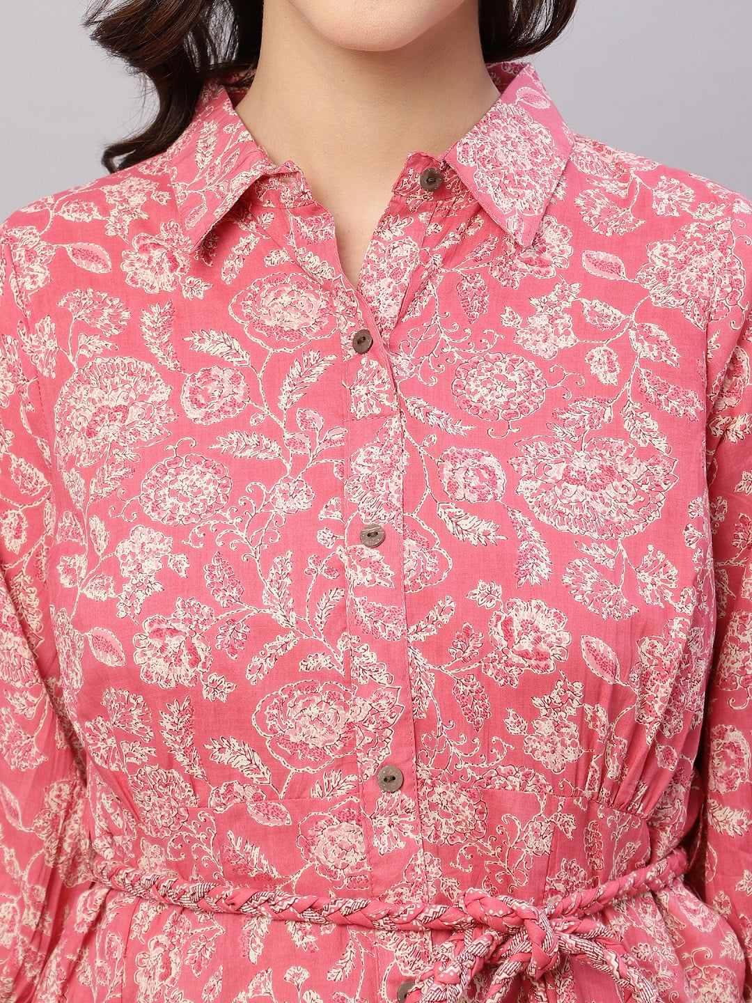 FLAMBOYANTTREND Pink Floral Printed Cotton Fit and Flare Ethnic Dresses By Flamboyant dress women dress