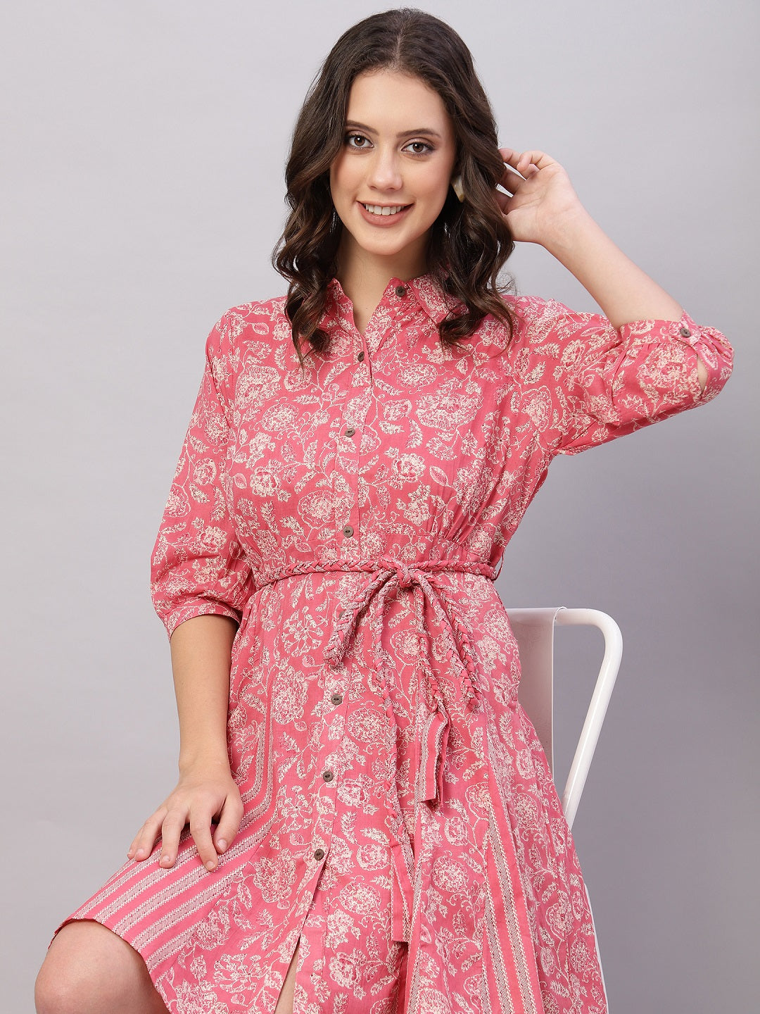 FLAMBOYANTTREND Pink Floral Printed Cotton Fit and Flare Ethnic Dresses By Flamboyant dress women dress