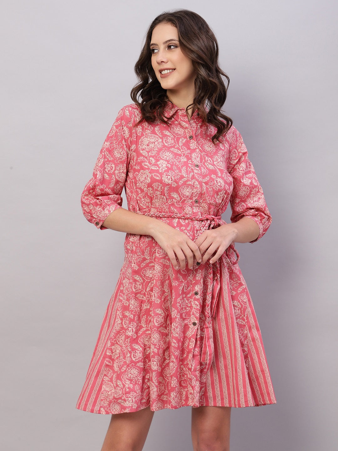 FLAMBOYANTTREND Pink Floral Printed Cotton Fit and Flare Ethnic Dresses By Flamboyant dress women dress