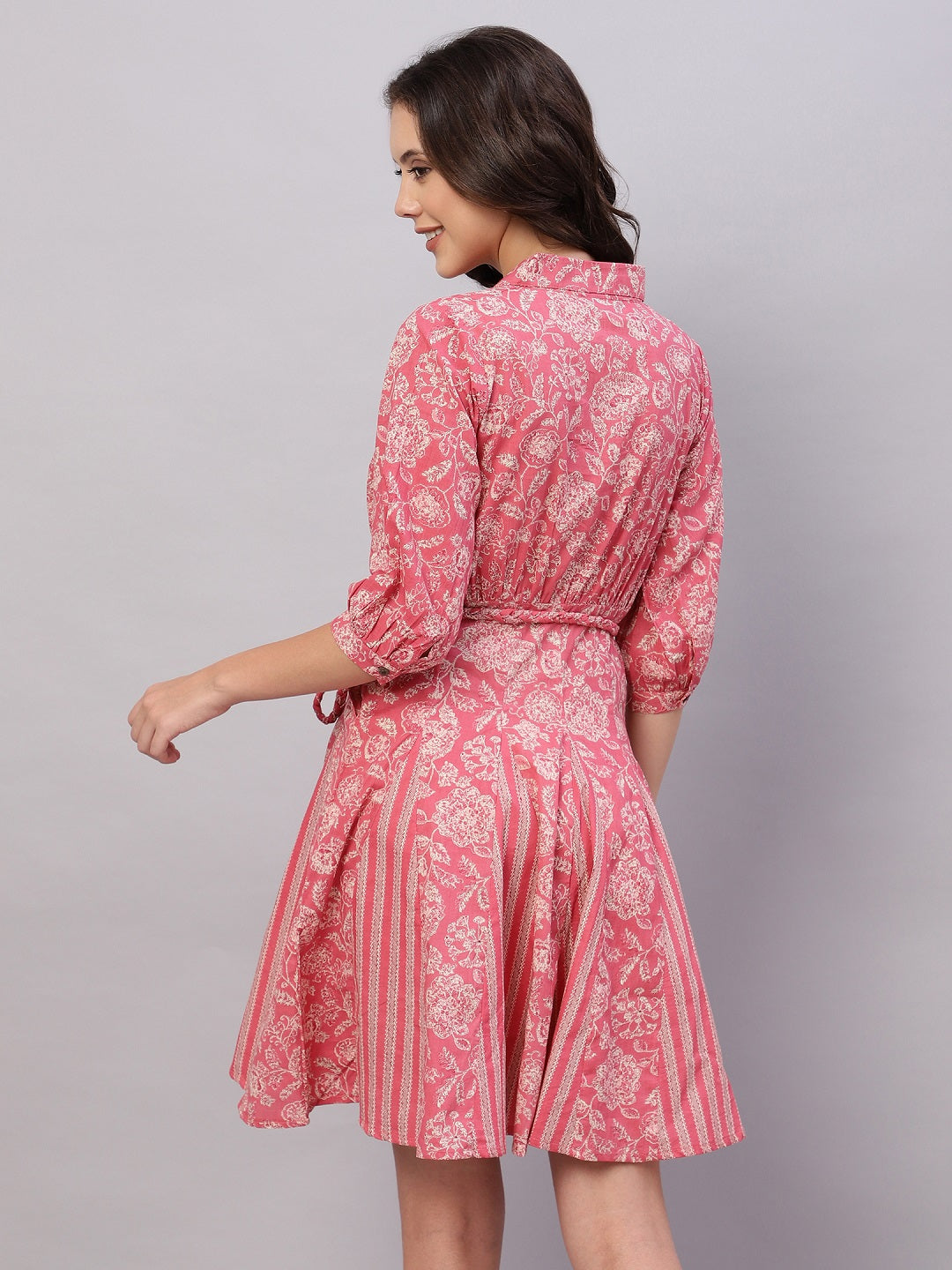 FLAMBOYANTTREND Pink Floral Printed Cotton Fit and Flare Ethnic Dresses By Flamboyant dress women dress