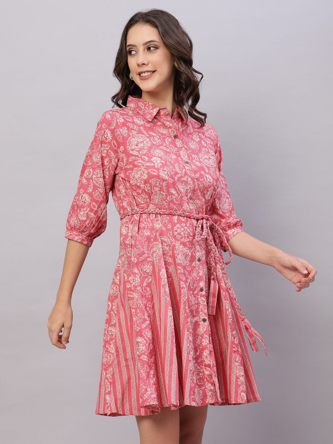 FLAMBOYANTTREND Pink Floral Printed Cotton Fit and Flare Ethnic Dresses By Flamboyant dress women dress