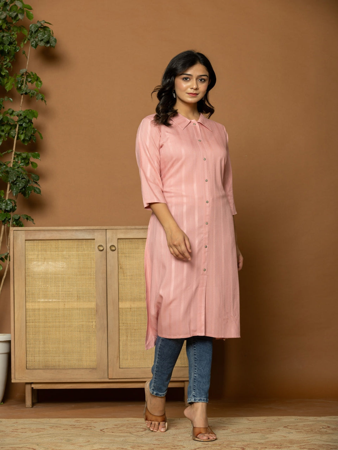 Pink Rayon Plain Straight Kurt For Women 2nd
