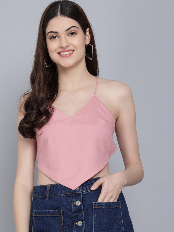 Flamboyant Rayon Solid Women Crop Top | Backless Crop top for Women ( Pink)