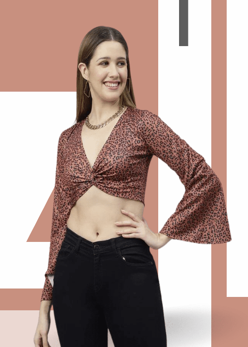 FLAMBOYANTTREND Animal Print Crop Top By Flamboyant Top