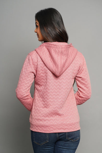 Zig Zac Print Knitted Jacket (Pink)