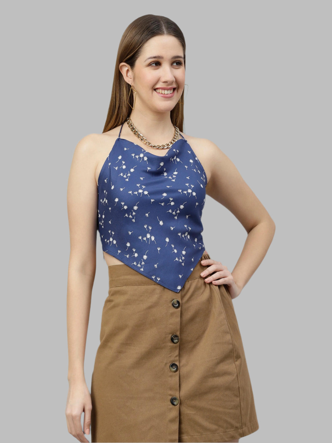 Flamboyant backless blue printed top for women 1st