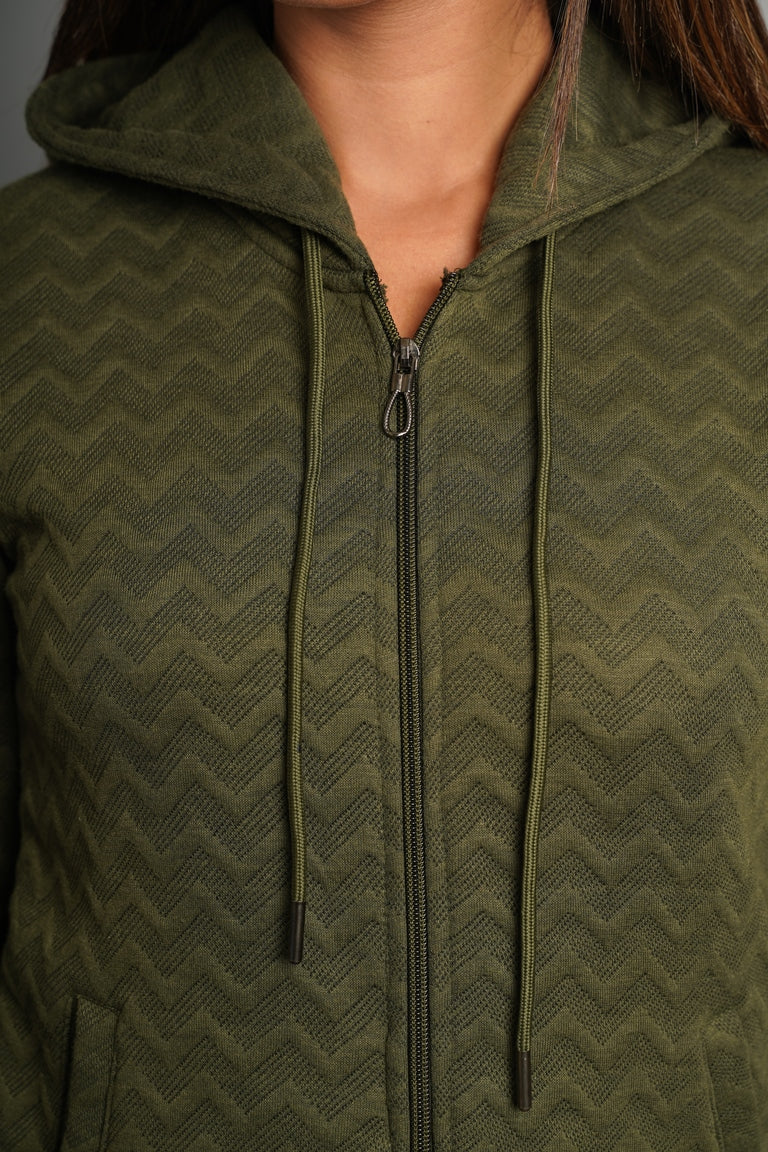 Zig Zac Print Knitted Jacket (Green)