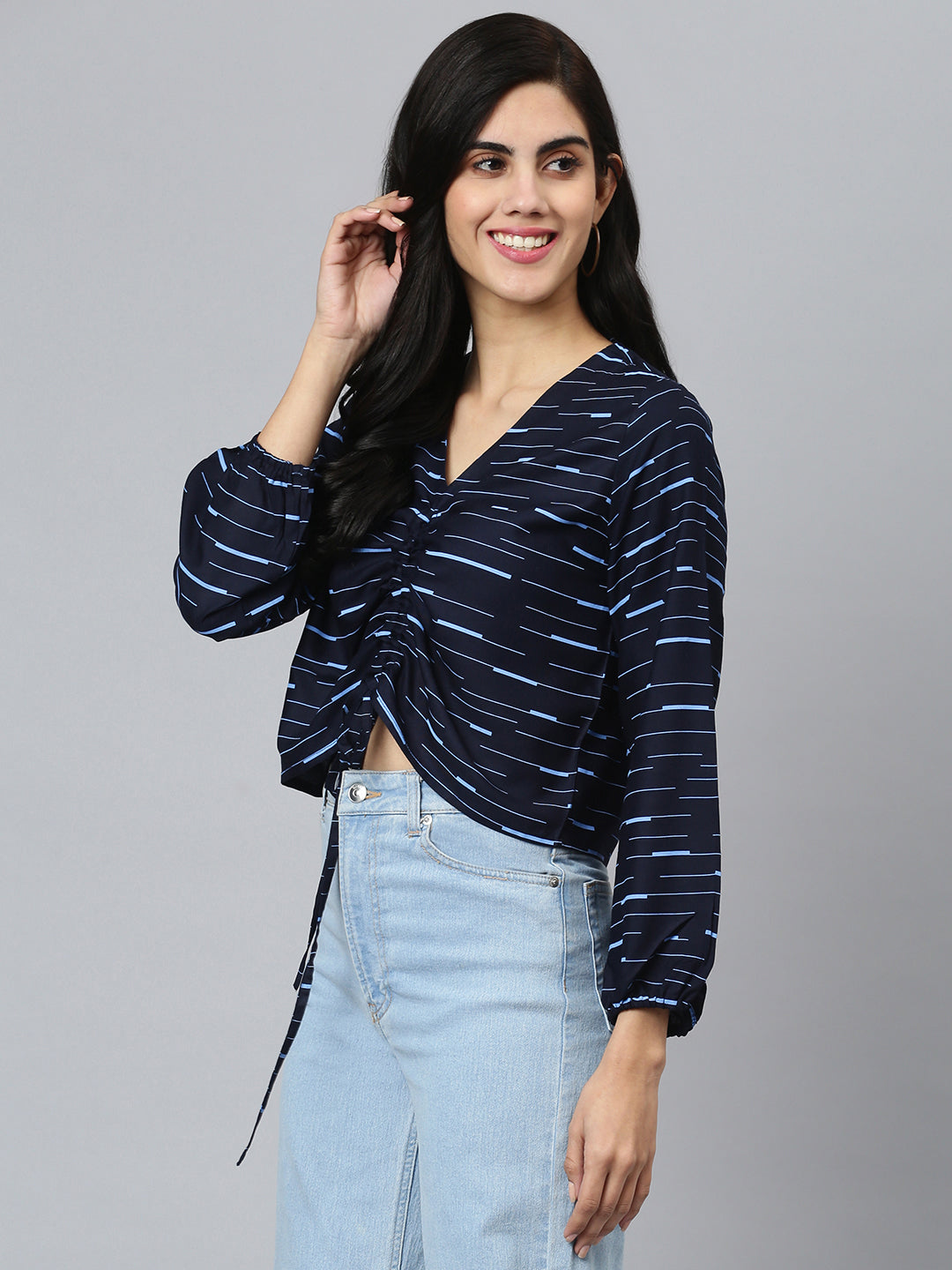 FLAMBOYANTTREND Blue Stripes Crop Top By Flamboyant Top