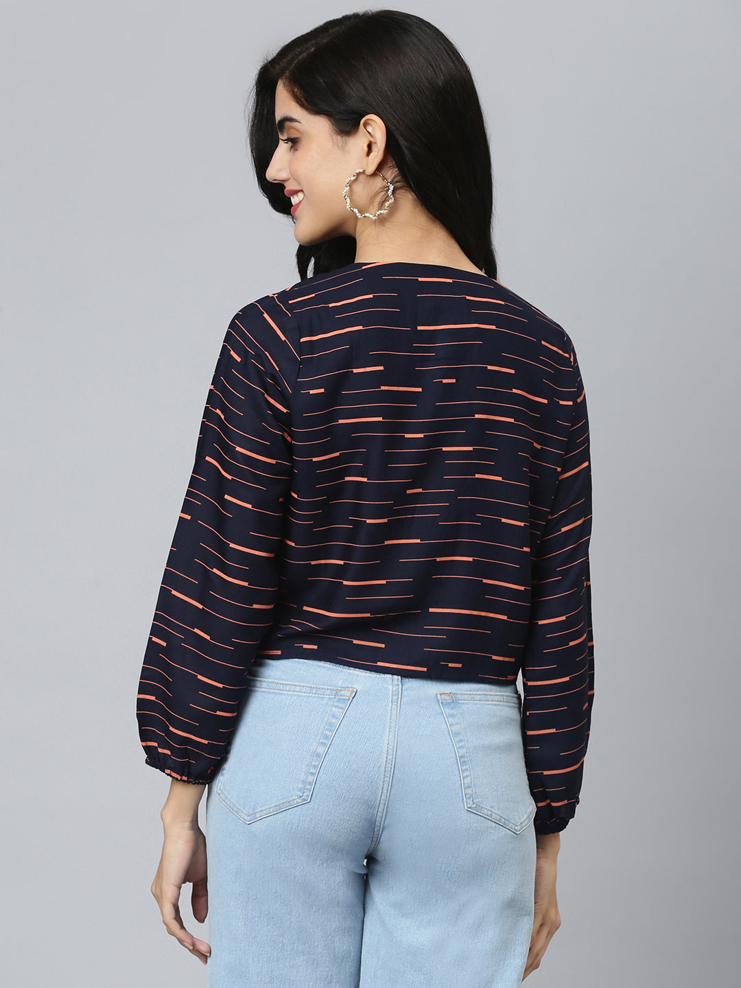 FLAMBOYANTTREND Orange Stripes Crop Top By Flamboyant Top