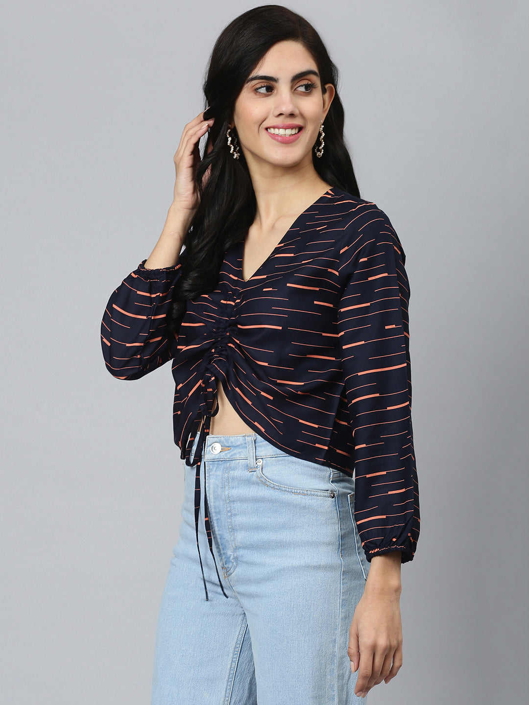 FLAMBOYANTTREND Orange Stripes Crop Top By Flamboyant Top