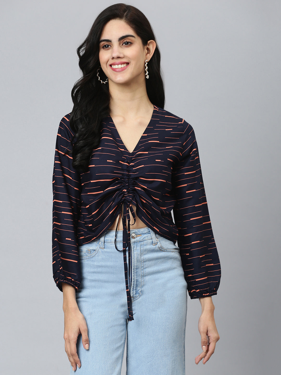 FLAMBOYANTTREND Orange Stripes Crop Top By Flamboyant Top