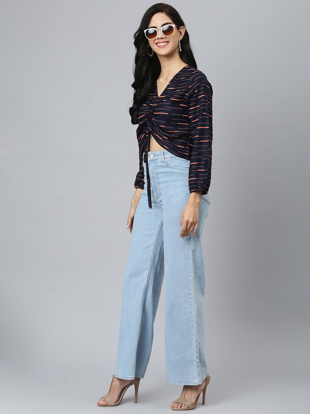 FLAMBOYANTTREND Orange Stripes Crop Top By Flamboyant Top