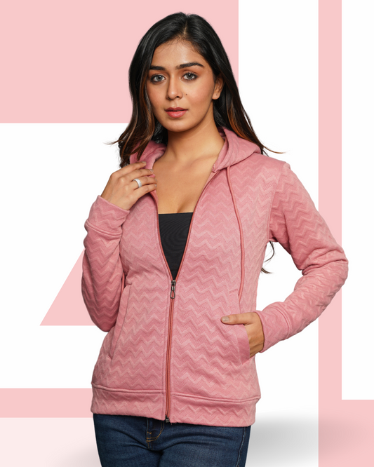 Zig Zac Print Knitted Jacket (Pink)
