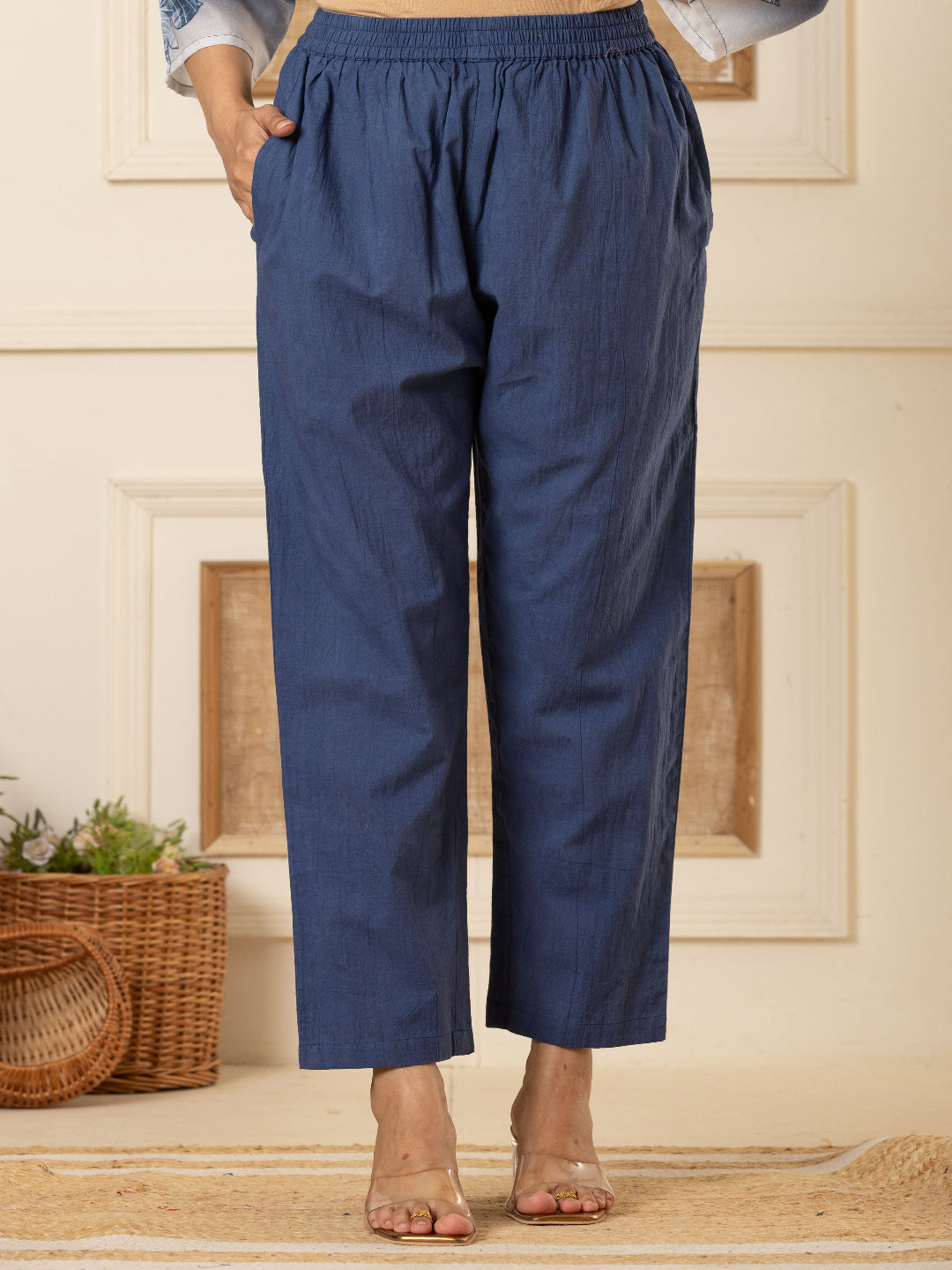 Blue And White Schiffli Straight Kurta with Embroidered Round Neck and Pant with Dupatta By Flamboyant flamboyanttrend.myshopify.com