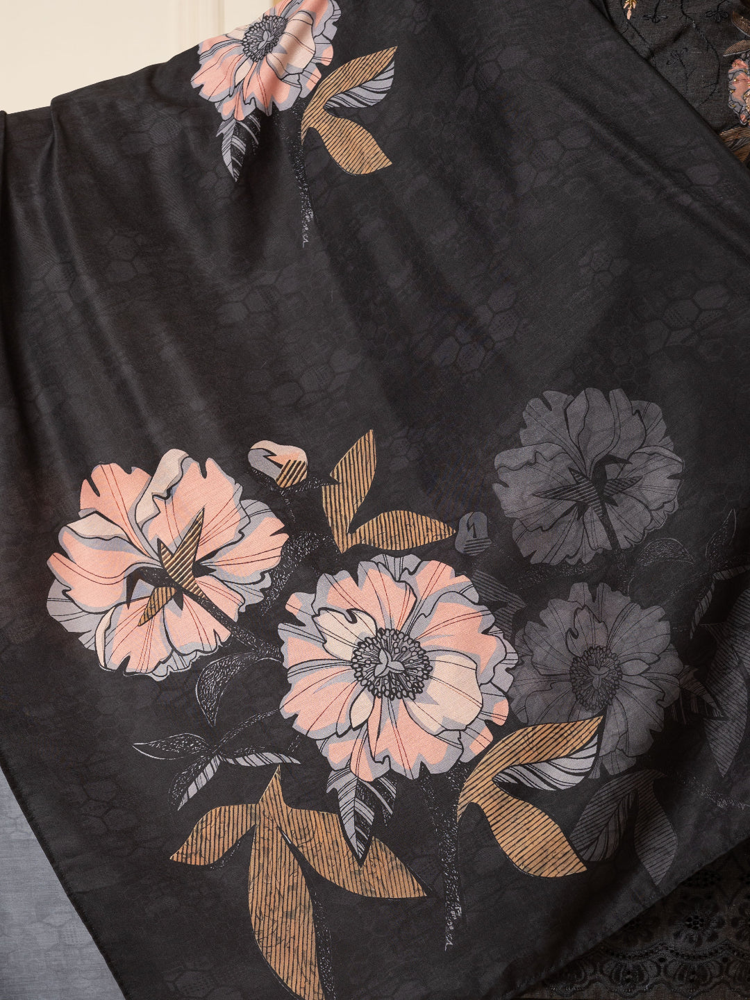 Black Schiffli Straight Kurta with Embroidered Round Neck and Pant with Dupatta By Flamboyant flamboyanttrend.myshopify.com