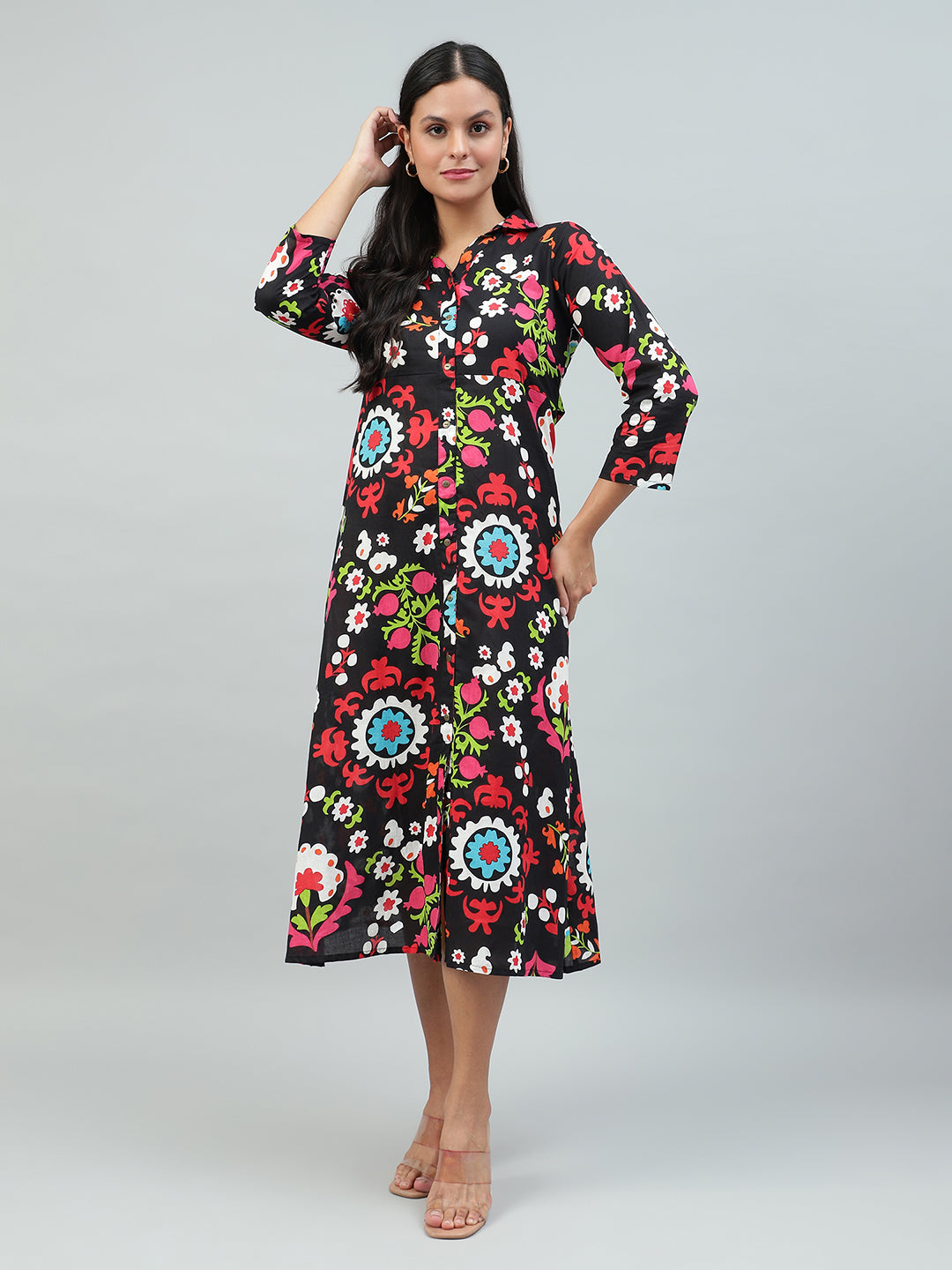 Flamboyant Black Floral Print Cotton Dress for Women FLAMBOYANTTREND flamboyanttrend.myshopify.com