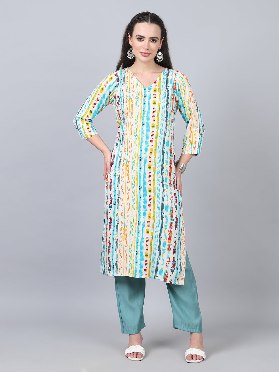 Flamboyant Beige Printed Straight Women's Kurti