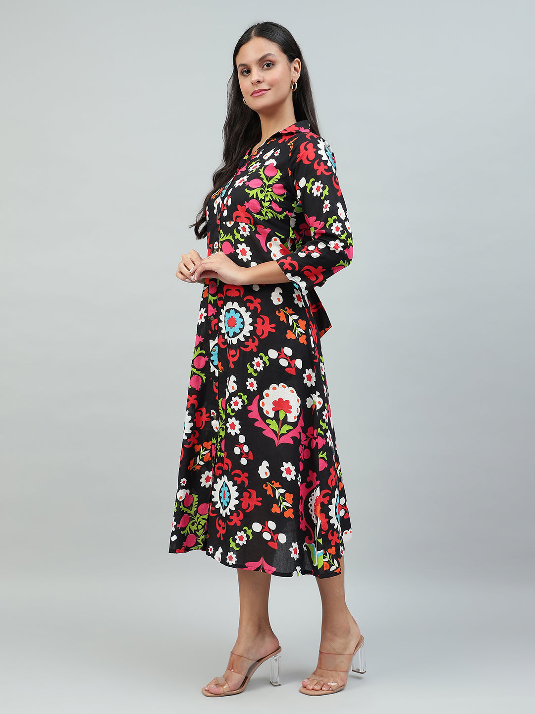 Flamboyant Black Floral Print Cotton Dress for Women FLAMBOYANTTREND flamboyanttrend.myshopify.com