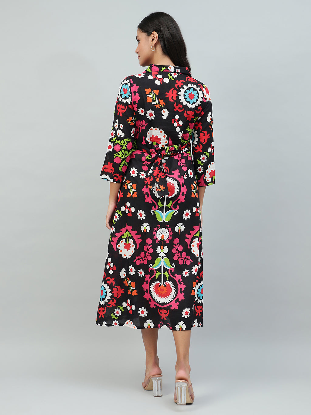 Flamboyant Black Floral Print Cotton Dress for Women FLAMBOYANTTREND flamboyanttrend.myshopify.com