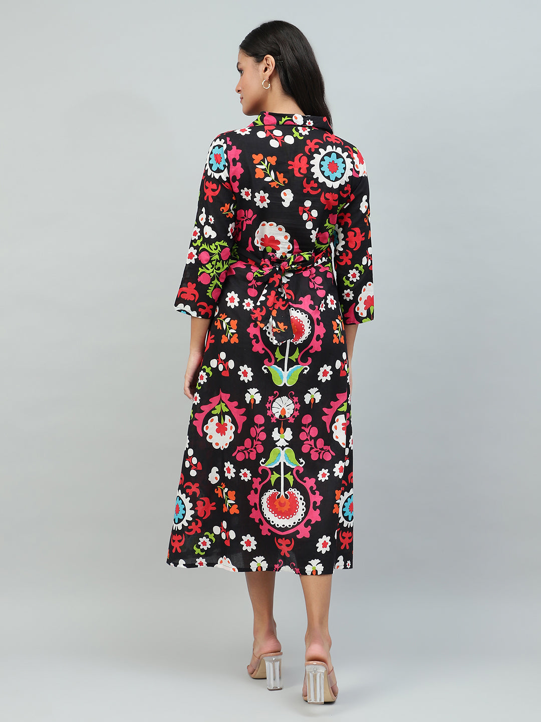 Flamboyant Black Floral Print Cotton Dress for Women FLAMBOYANTTREND flamboyanttrend.myshopify.com