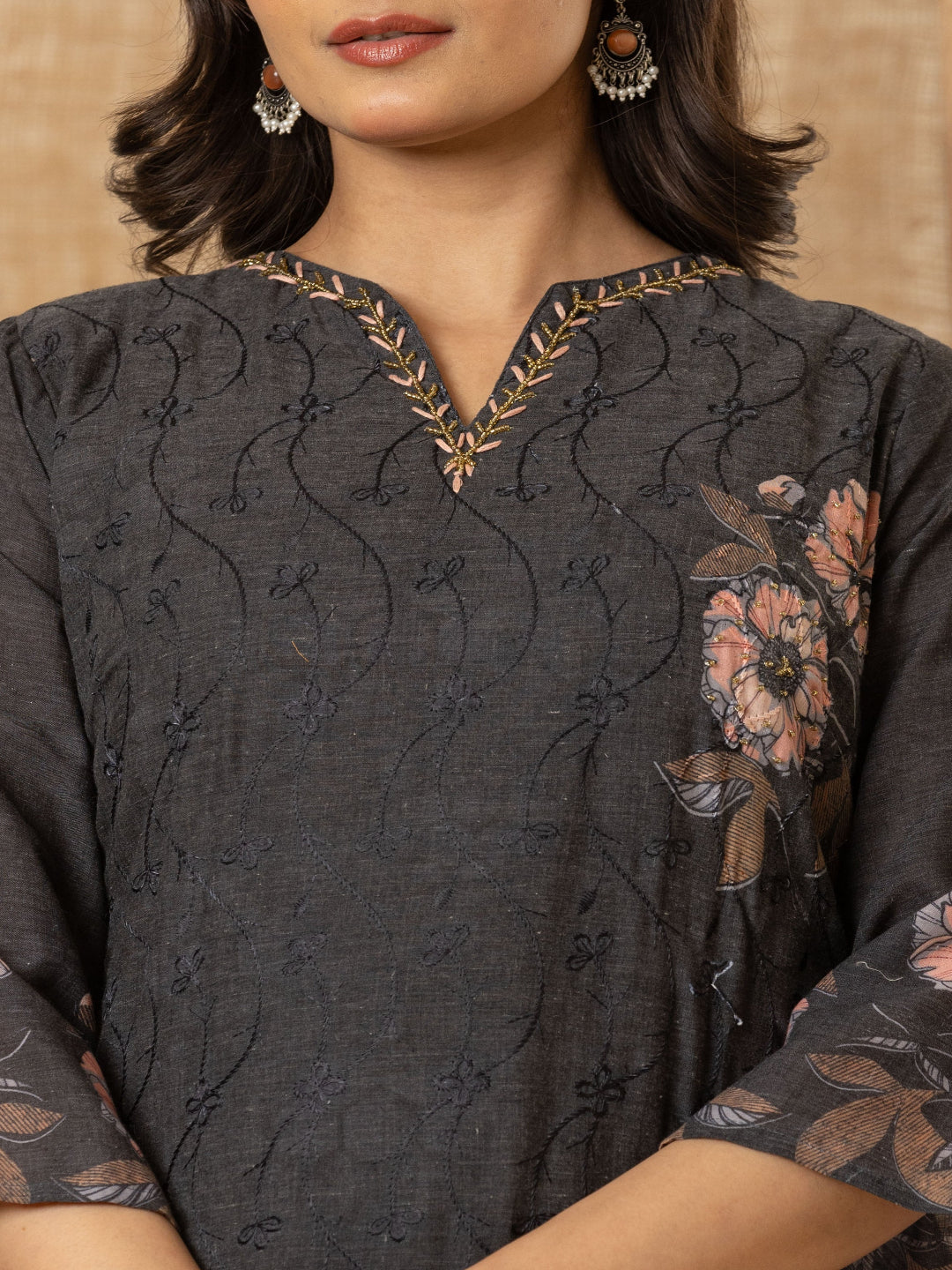 Black Schiffli Straight Kurta with Embroidered Round Neck and Pant with Dupatta By Flamboyant flamboyanttrend.myshopify.com