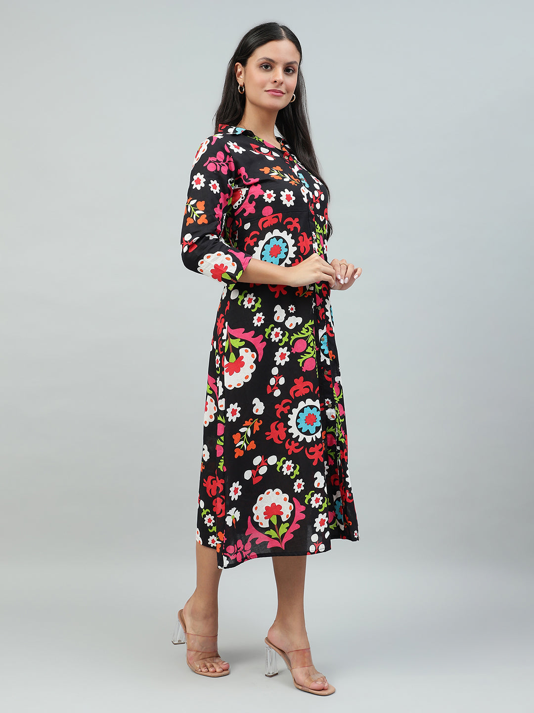 Flamboyant Black Floral Print Cotton Dress for Women FLAMBOYANTTREND flamboyanttrend.myshopify.com