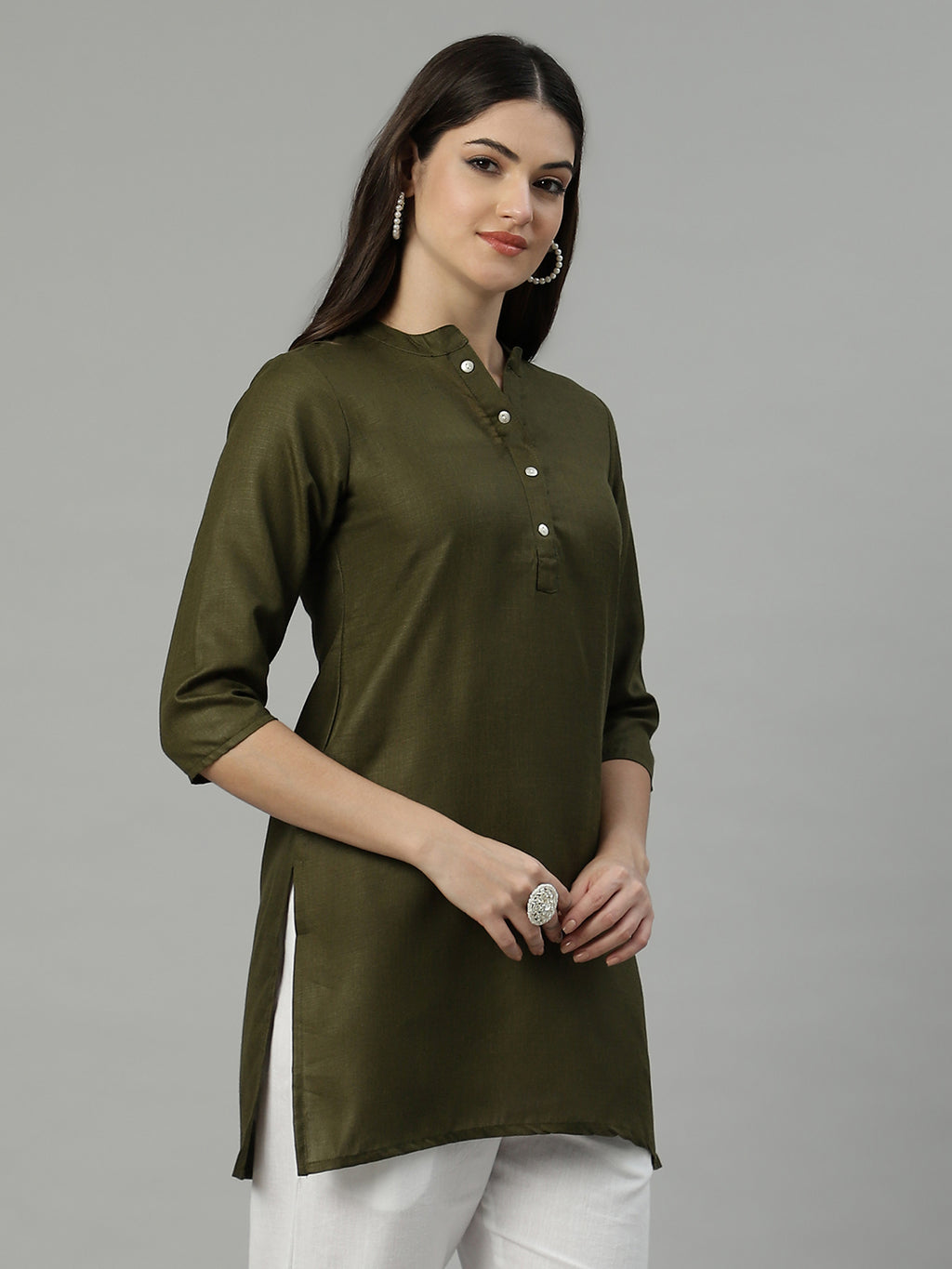 Flamboyant Cotton Solid A-line Women Kurti