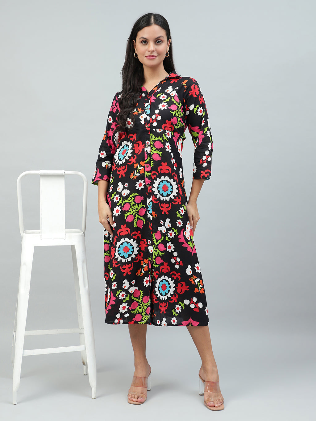 Flamboyant Black Floral Print Cotton Dress for Women FLAMBOYANTTREND flamboyanttrend.myshopify.com