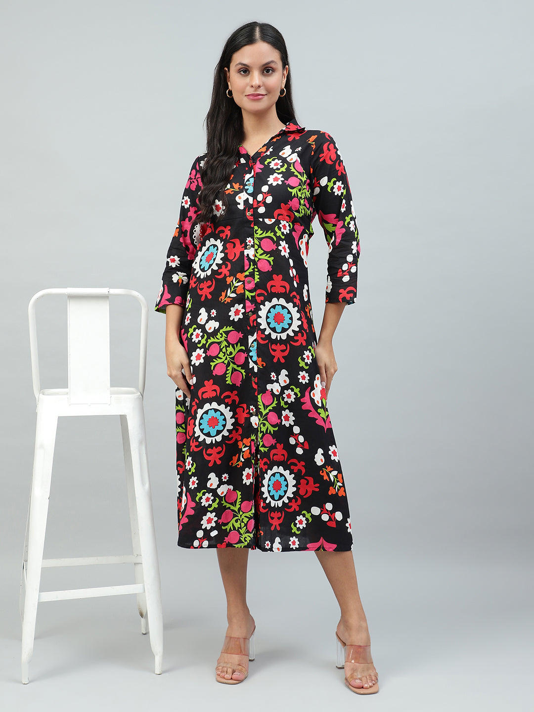 Flamboyant Black Floral Print Cotton Dress for Women FLAMBOYANTTREND flamboyanttrend.myshopify.com