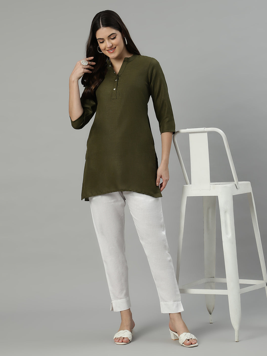 Flamboyant Cotton Solid A-line Women Kurti