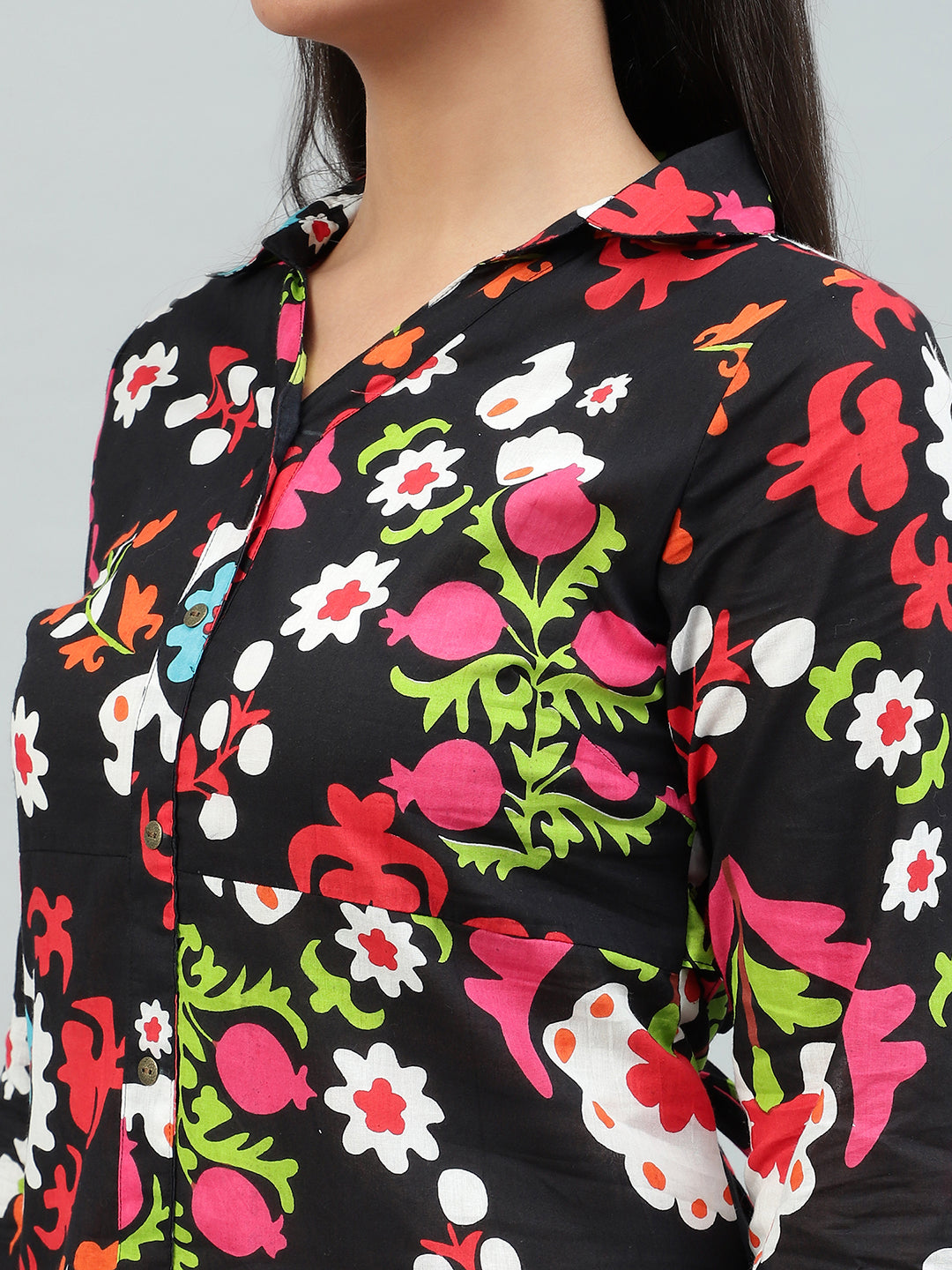 Flamboyant Black Floral Print Cotton Dress for Women FLAMBOYANTTREND flamboyanttrend.myshopify.com