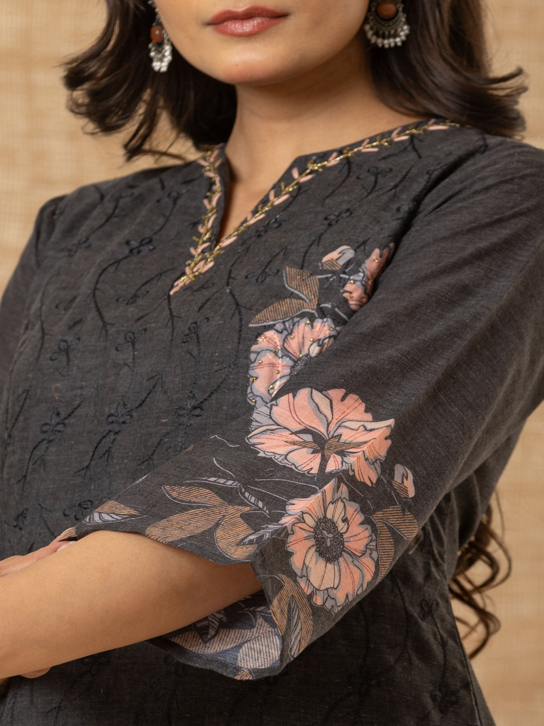 Black Schiffli Straight Kurta with Embroidered Round Neck and Pant with Dupatta By Flamboyant flamboyanttrend.myshopify.com