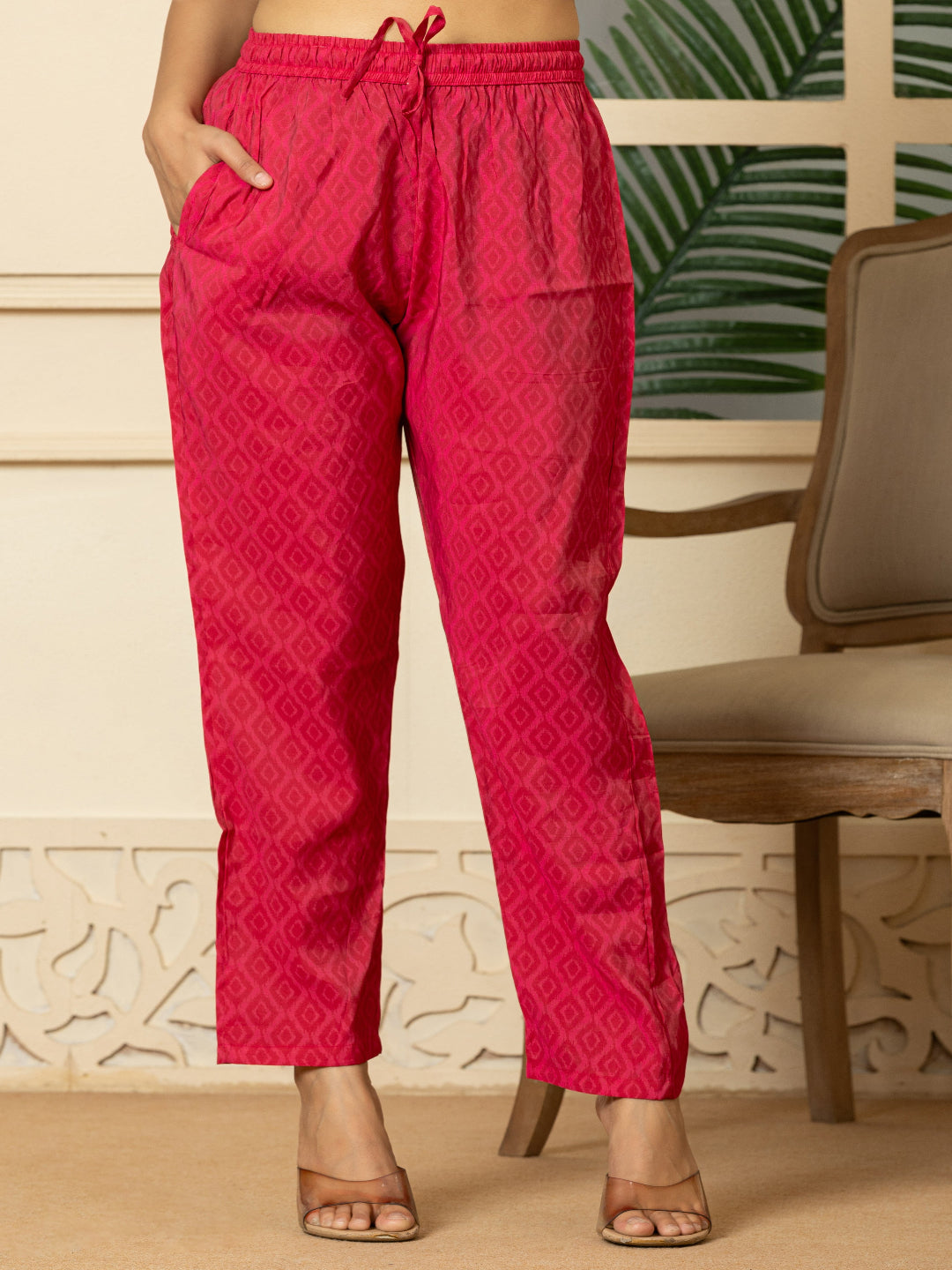 Pink Modal chanderi Kurta with Embroidered V-Neck and Pant with Dupatta