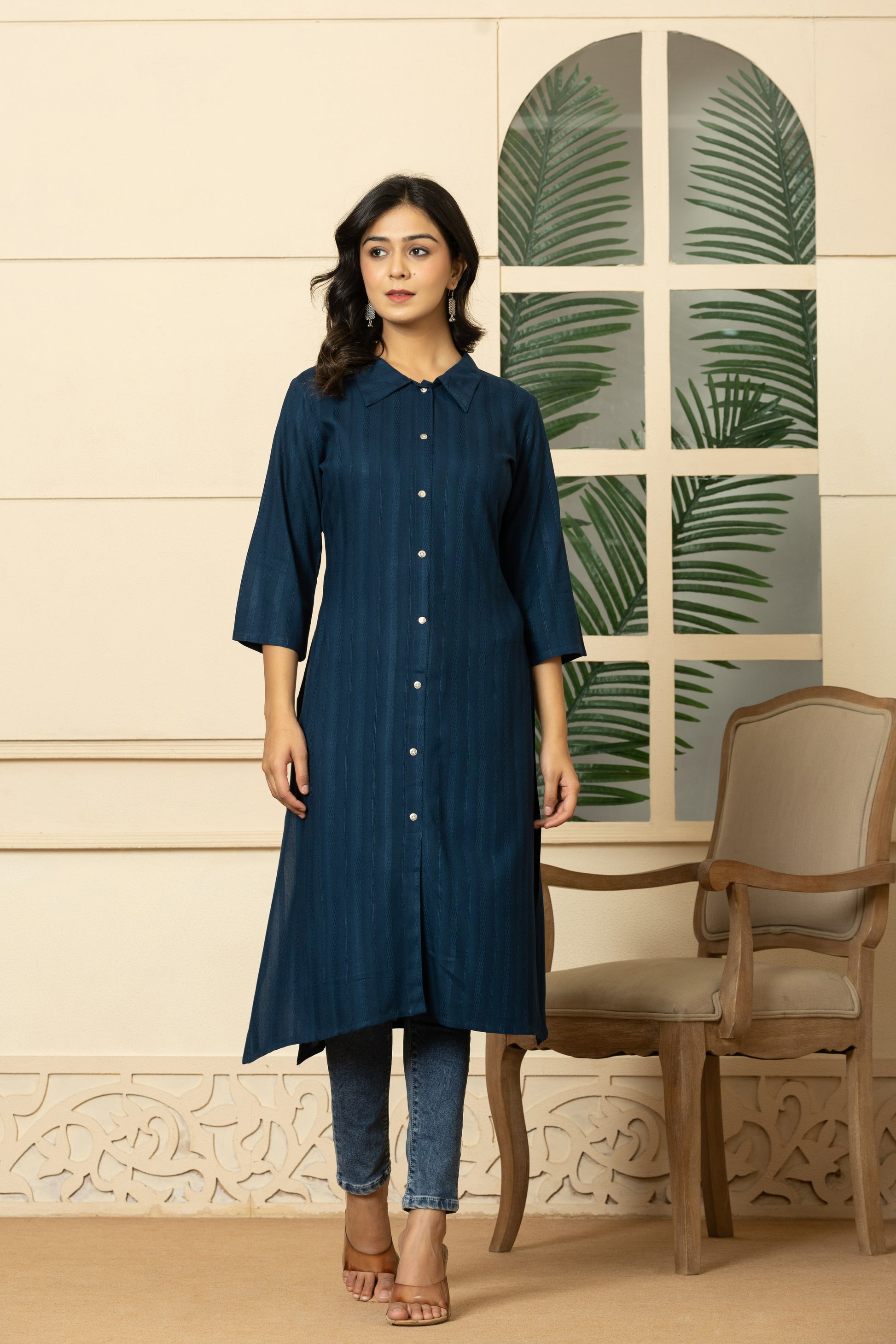 Green Rayon Kurta for Women - Elegant Button-Down Design for Everyday Style