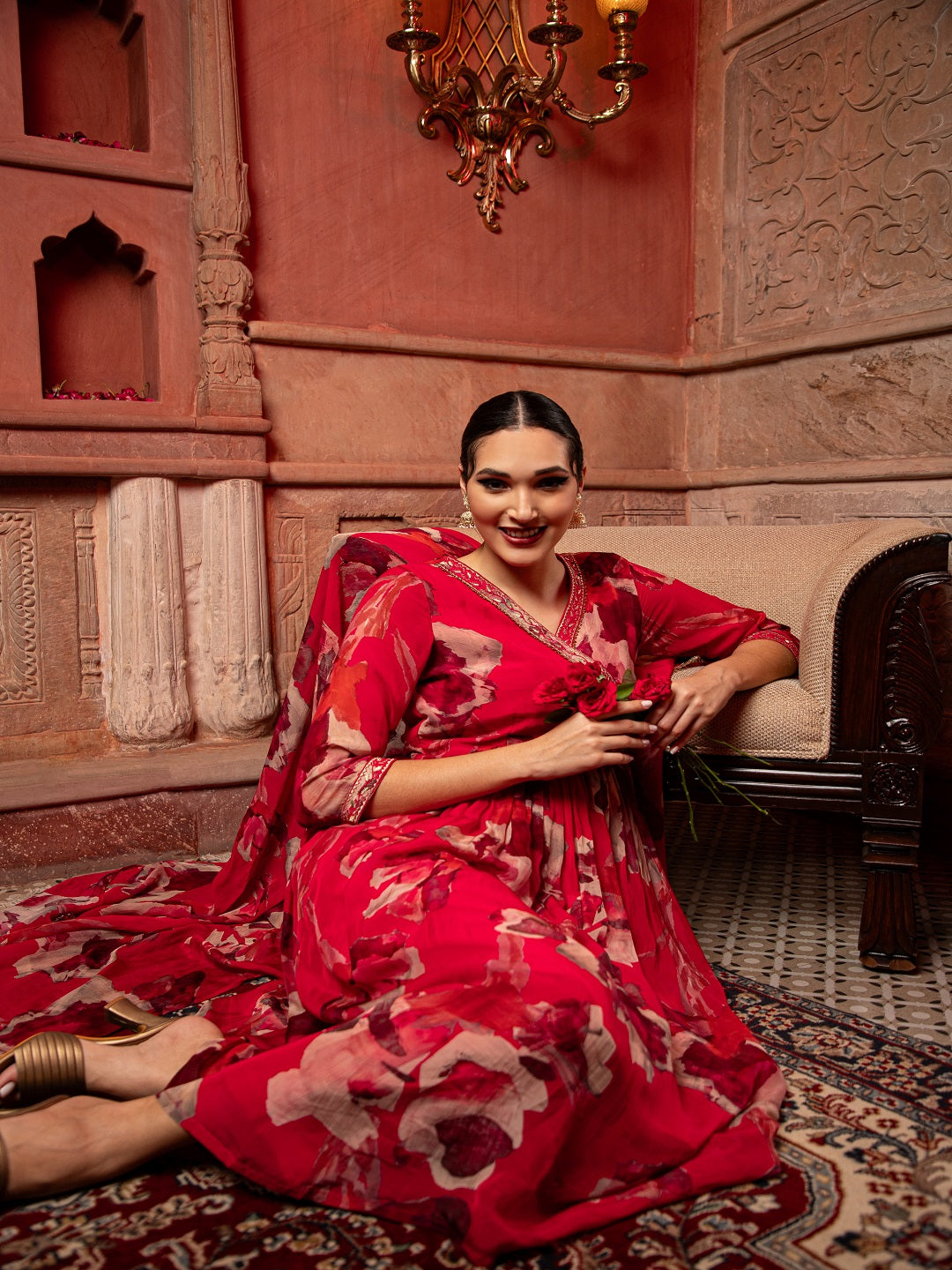 Flamboyant Printed Angarakha Style Kurta Pant Set with Dupatta 4th