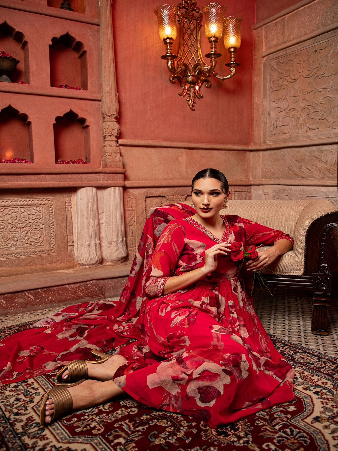 Flamboyant Printed Angarakha Style Kurta Pant Set with Dupatta 5th