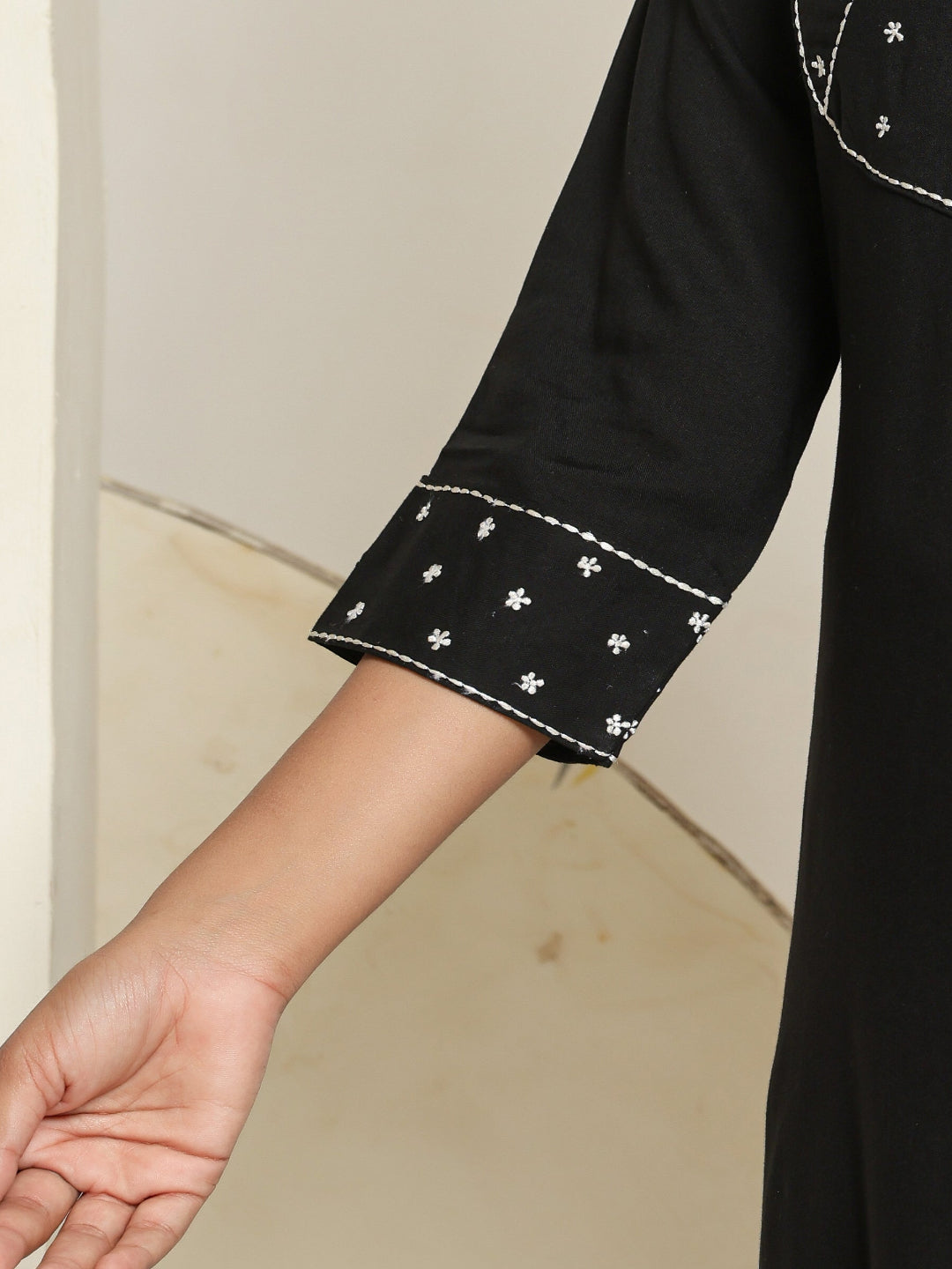 Black Rayon Straight Kurta with Embroidered V- Nack and Pant with Dupatta 8th