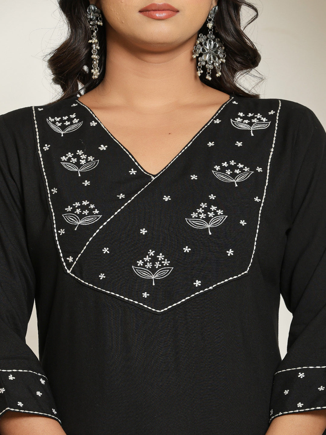 Black Rayon Straight Kurta with Embroidered V- Nack and Pant with Dupatta 3rd