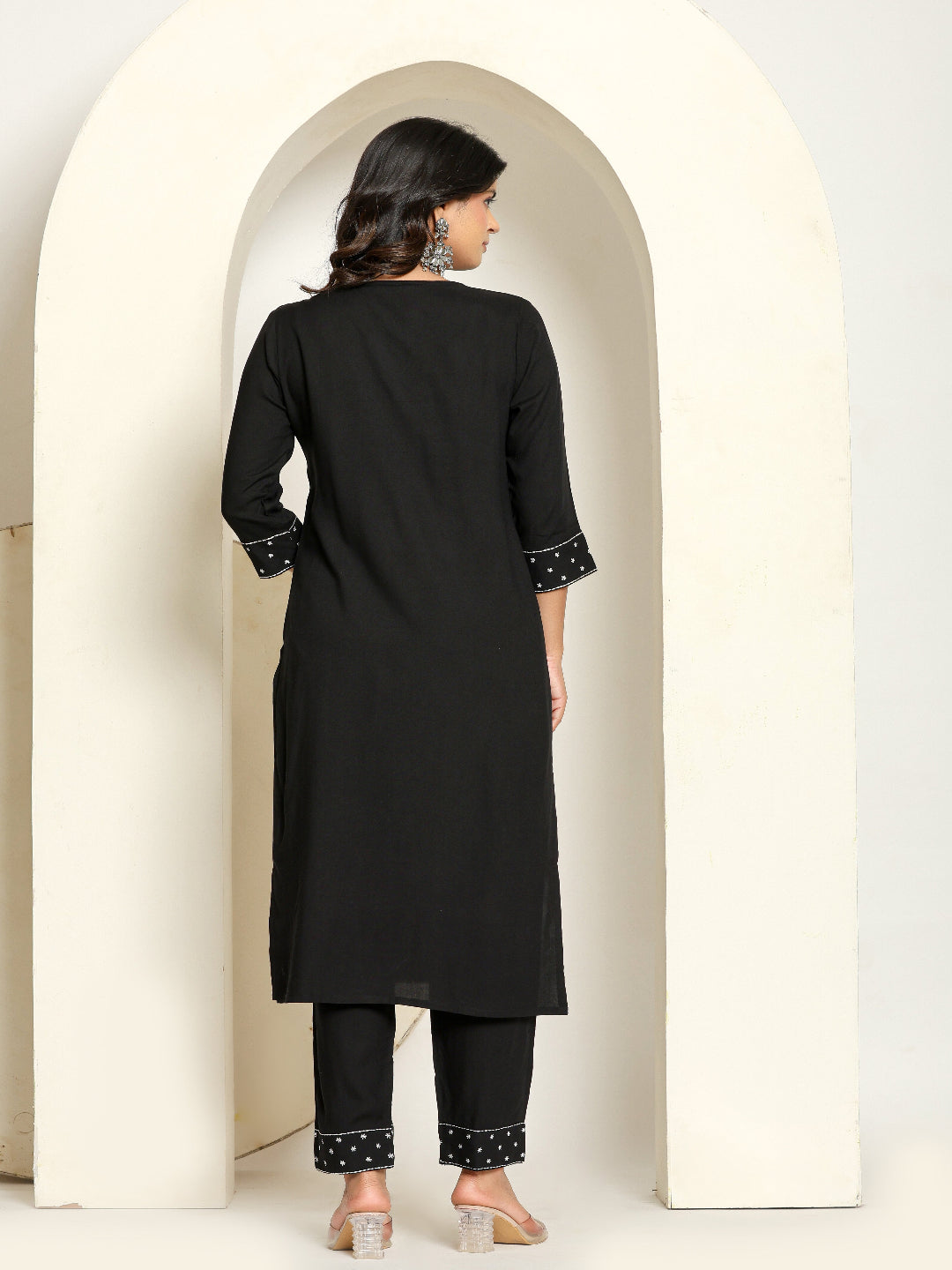 Black Rayon Straight Kurta with Embroidered V- Nack and Pant with Dupatta 5th