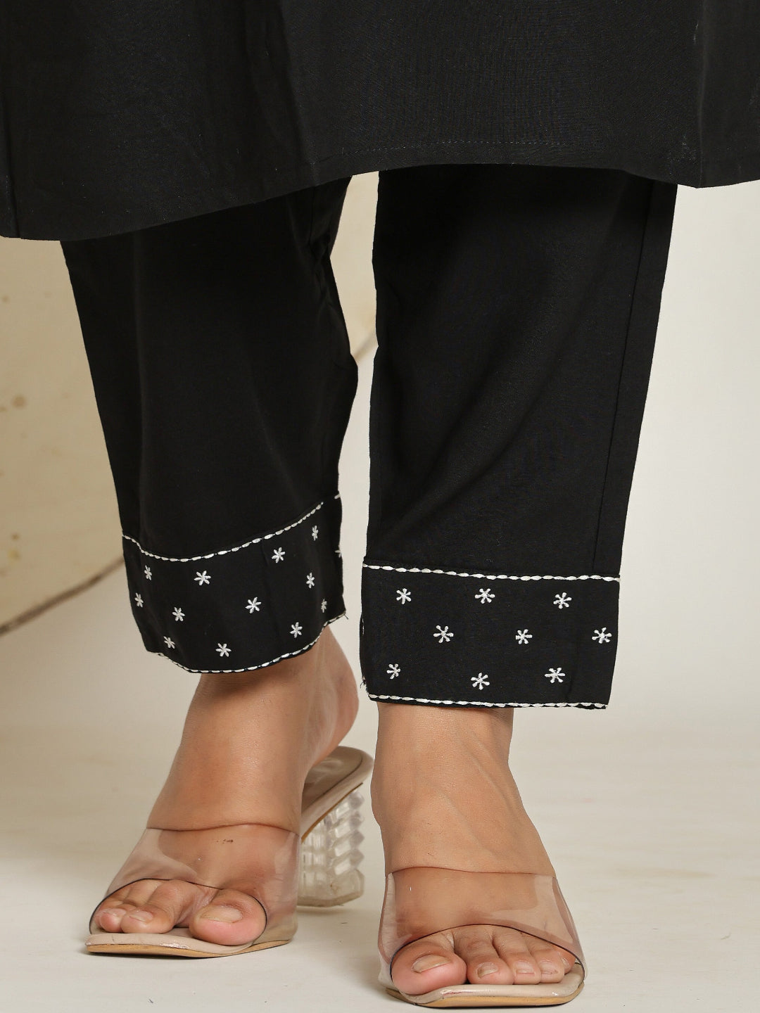 Black Rayon Straight Kurta with Embroidered V- Nack and Pant with Dupatta 9th