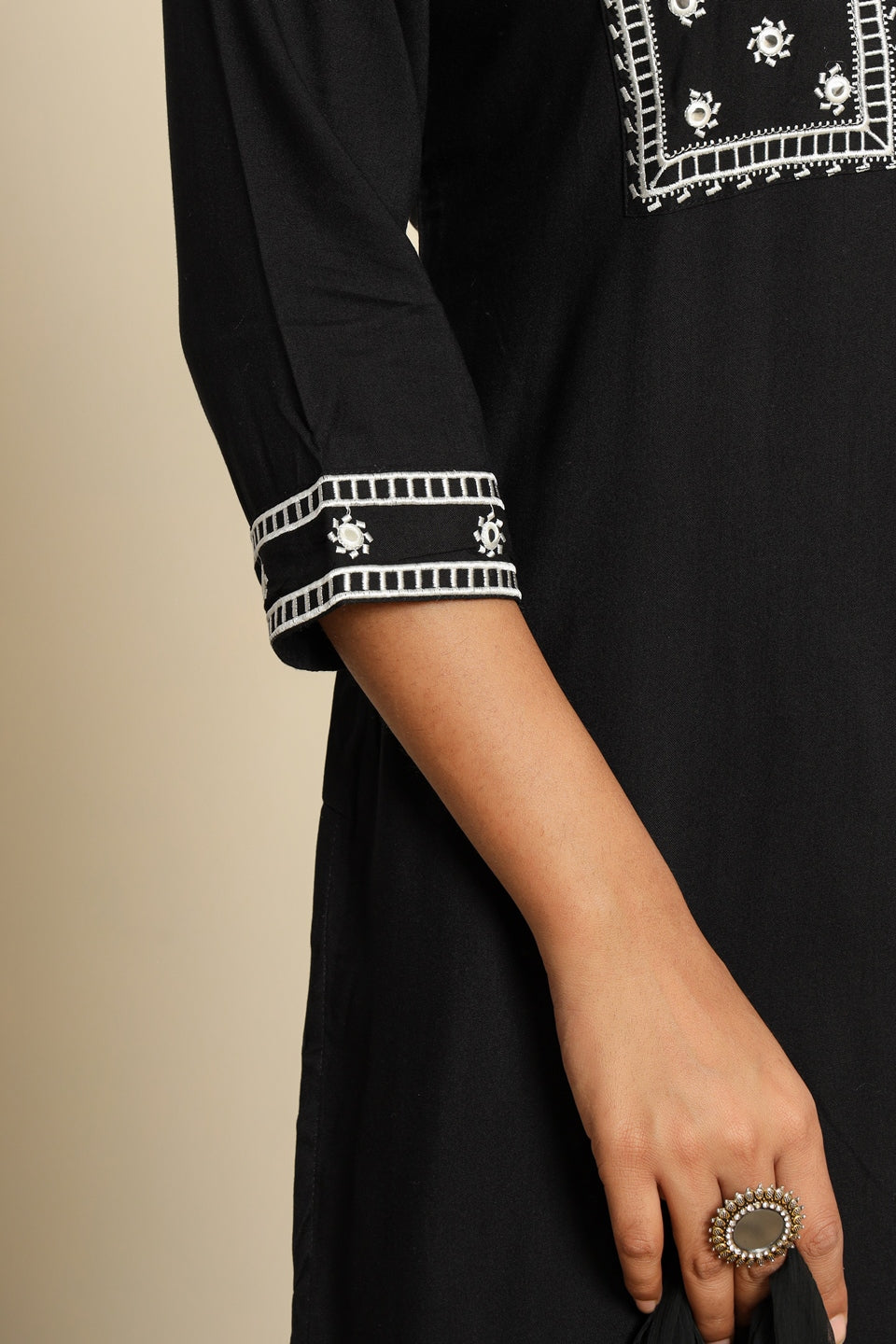 Black Royan Straight Kurta with Embroidered V- Nack and Pant with Dupatta 8th
