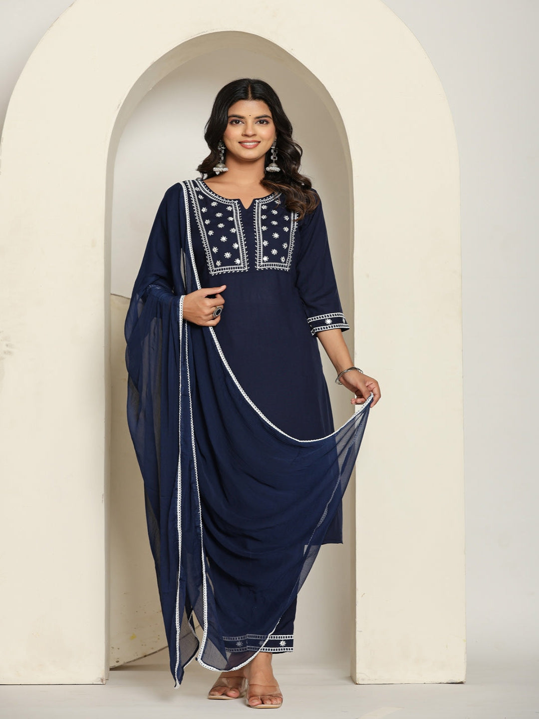 Blue Royan Straight Kurta with Embroidered  V- Nack and Pant with Dupatta 2nd