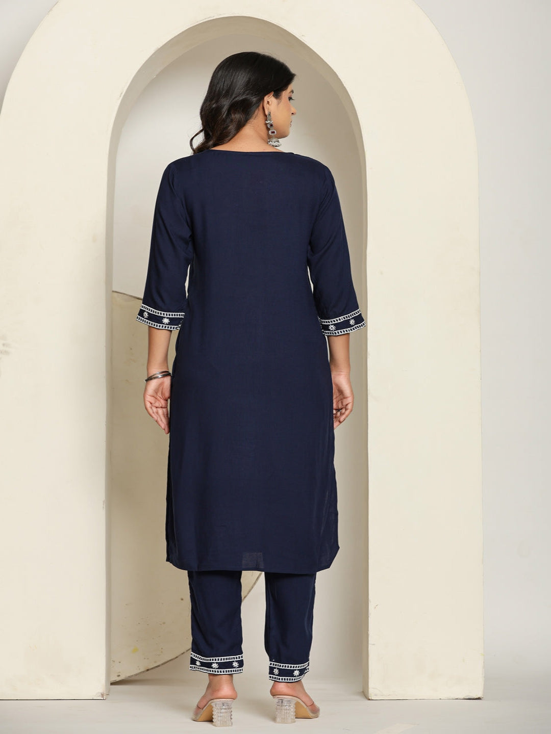 Blue Royan Straight Kurta with Embroidered  V- Nack and Pant with Dupatta 5th