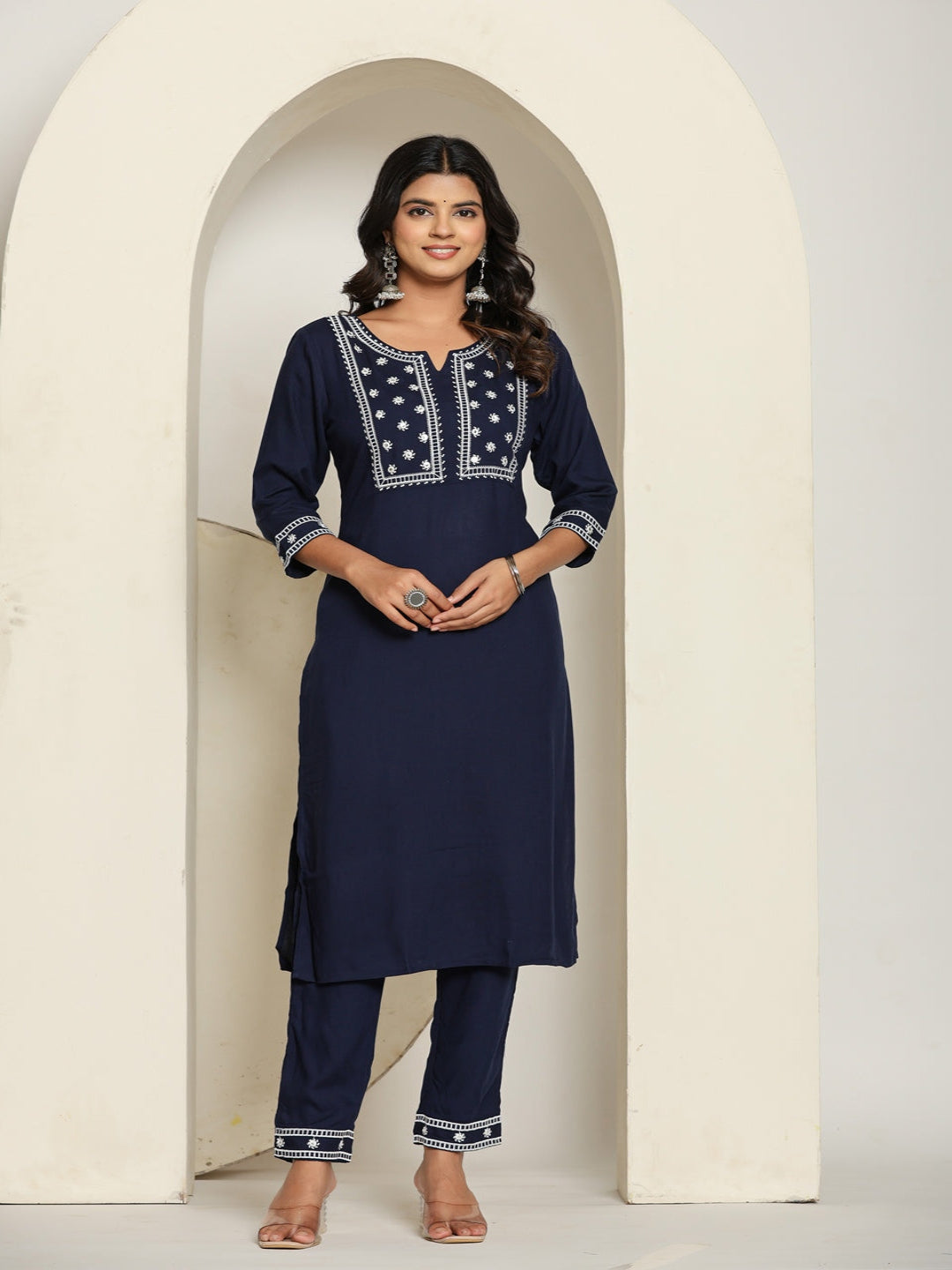 Blue Royan Straight Kurta with Embroidered  V- Nack and Pant with Dupatta 6th